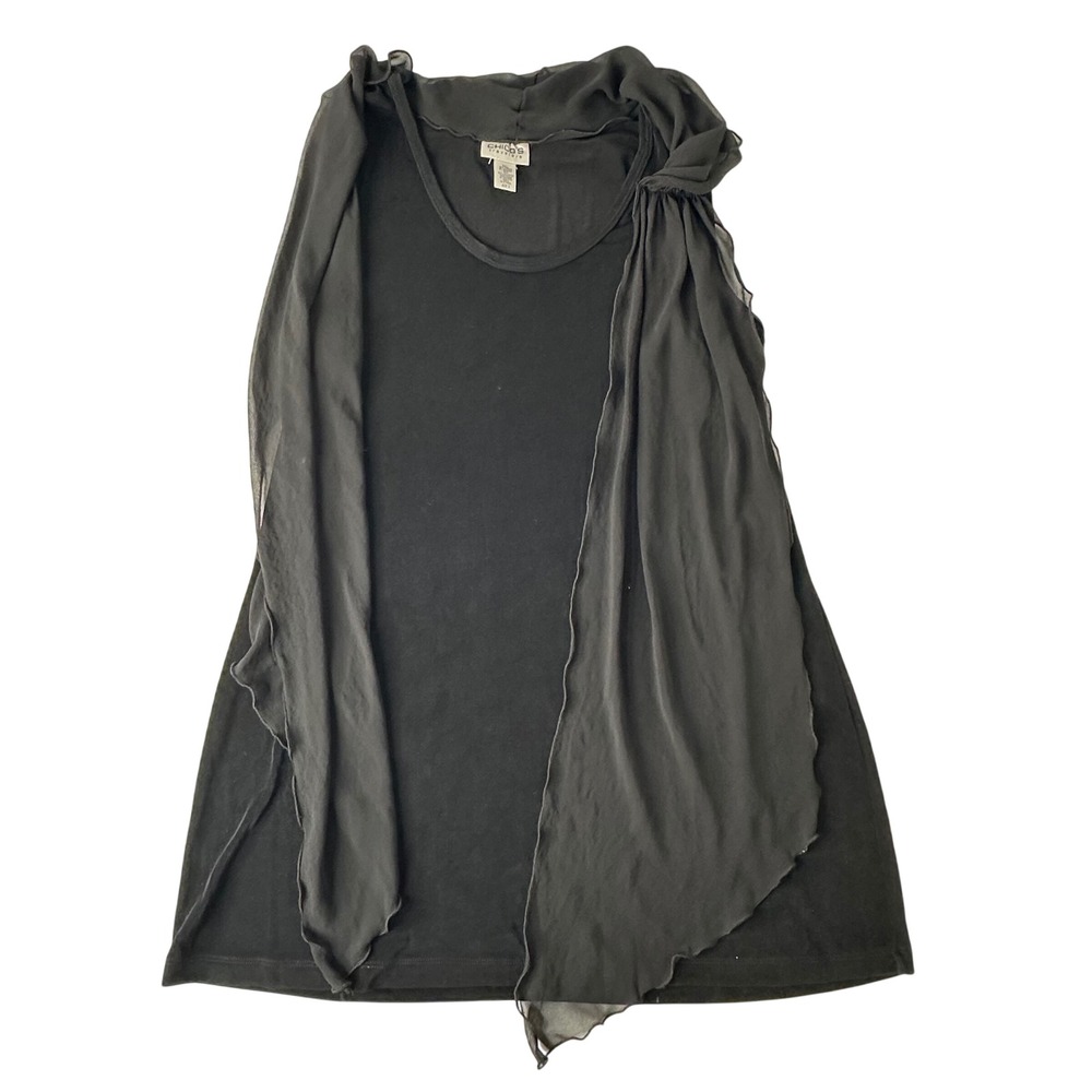 Chicos Travelers Sleeveless Tunic Tank Top Attached Sheer Scarf Slinky Sz 3 XL